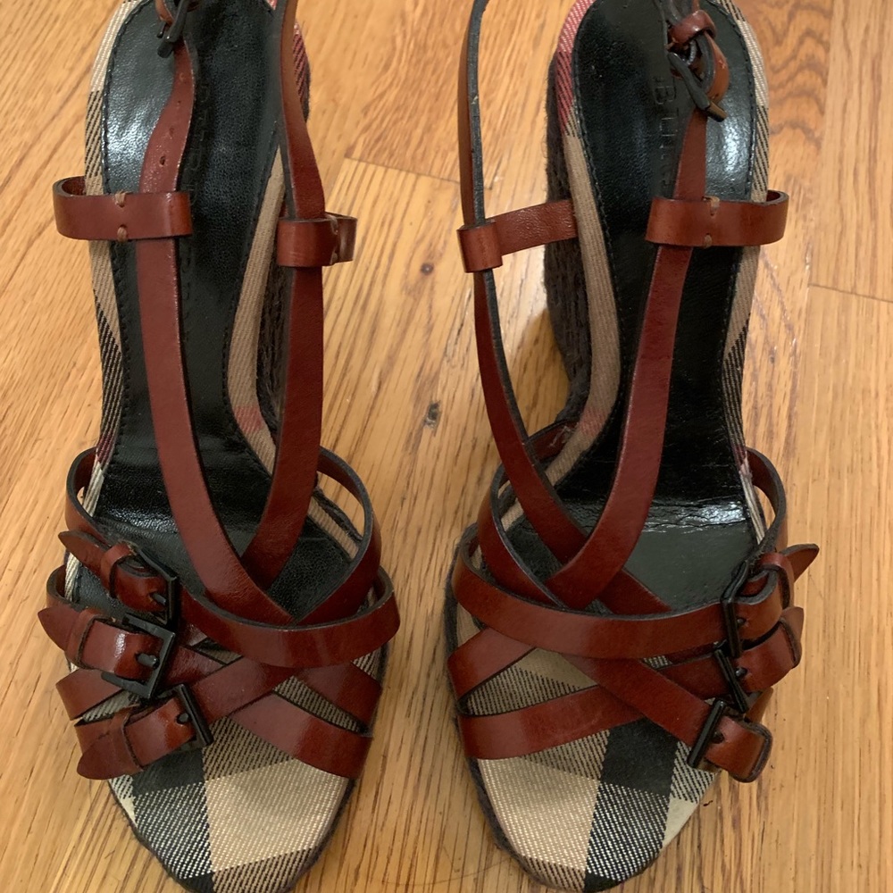 Burberry Strappy Leather Wedge Platform Sandals